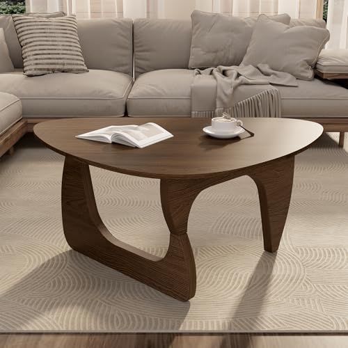 Modern Wood Coffee Table, Triangle Center Table with Premium Wooden Top& Unique Base, 35.5” Small Mid Century Tea Tables for Living Room, Apartment, Office,Walnut - color: Walnut, size: Medium 35.5*25.5*15.7in