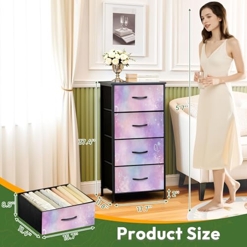 Dresser for Bedroom Star Moon Print Dresser for Closet with 4 Fabric Storage Drawers, Chest of Drawers for Closet Living Room Nusery Hallway - color: Multi8
