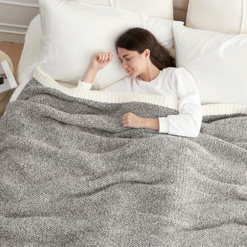 Snuggle Sac Queen Size Bedding Blankets, Super Soft Warm Oversized Blankets for Bed, Cozy Knit Fuzzy Plush Bed Blankets,Heather Dark Grey,90x90 inches - color: Heather Dark Grey, size: Queen (90"x90")