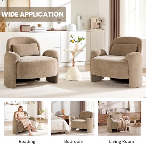 Accent Chair for Living Room, Modern Chenille Fabric Lounge Reading Sofa Chair with Lumbar Pillow, Upholstered Arm Chairs for Bedroom, Office, Brown - color: Brown