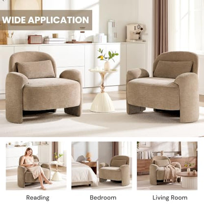 Accent Chair for Living Room, Modern Chenille Fabric Lounge Reading Sofa Chair with Lumbar Pillow, Upholstered Arm Chairs for Bedroom, Office, Brown - color: Brown