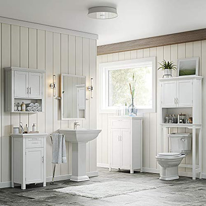 RiverRidge Somerset Two-Door Bathroom Wall Mount Medicine Cabinet, White | Open Display Shelf, Adjustable Interior Shelf, Two-Tone Handles, Space-Saving, Laundry Storage - color: White