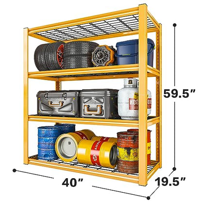 REIBII 40" W Yellow Garage Shelving with Double-Layer Frames for Homeowners | Load 2200Lbs, Adjustable, 10-Minute Easy Assembly, Wire Mesh Panels, for Garage Basement Warehouse Pantry, 40"W×19.5"D×59.5"H - color: Orange