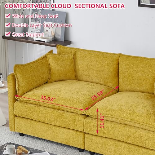 Aoowow Modular Sectional Sofa Modern Convertible Loveseat Couch,76 Inch Deep 2-Seater Sofas Comfy Chenille Cloud Sofas and Couches with Pillows for Living Room Apartment（Yellow） - color: Yellow, size: 2 Seat
