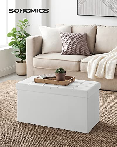 SONGMICS MAZIE Collection - 30 Inches Storage Ottoman Bench with Flipping Lid, Storage Chest Footstool, Load 660 lb, for Entryway, Living Room, Bedroom, Synthetic Leather, White ULSF45WT - color: White, size: 15"D x 30"W x 15"H, style: Classic