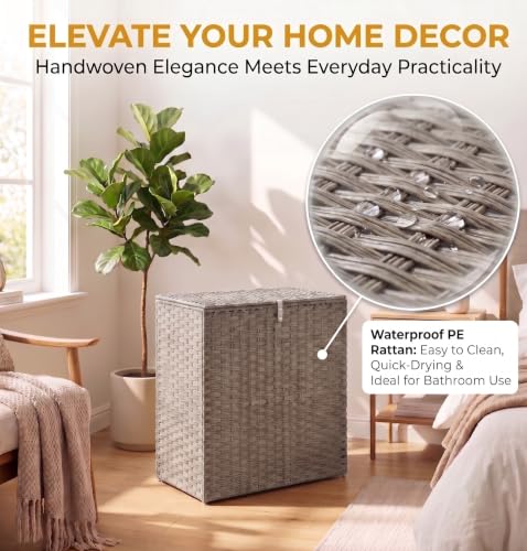NEWBULIG 110L Extra Large Divided Laundry Hamper with Lid, 2 Section Collapsible Dirty Clothes Basket, Dual Removable Liner Bags for Bedroom, Bathroom, Closet and Dorm Room Organization Grey - color: Grey