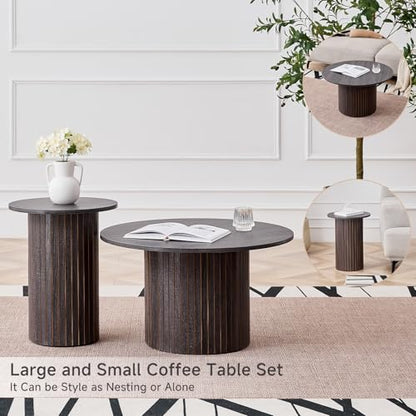 Round Nesting Coffee Table Set of 2 Mid Century Modern Wood Round Coffee Tables with Flexible Small Boho Circle Side Table for Space Saving Living Room Comedor Home Office Bedroom(Black) - color: 2pcs Black