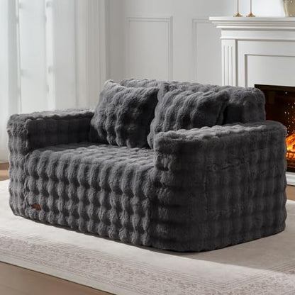ZurNesfure Sofa Couch Loveseat Boneless Sofa with Pillow Darkgrey,Loveseat | No Assembly Need, Modern Couch with deep seat and Washable Cover Cloud Sofa for Living Room Bedroom Apartment - color: Bubble Darkgrey, size: Loveseat