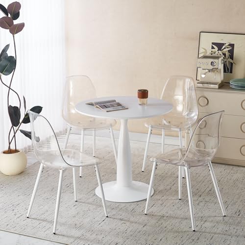 Round Dining Table for 4-6, 31.5 Inch White Tulip Pedestal Table, Mid Century Modern Bistro & Kitchen Table with MDF Top, Multi Functional for Small Space, Living Room, Office, Easy Assembly