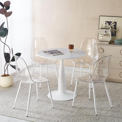 Round Dining Table for 4-6, 31.5 Inch White Tulip Pedestal Table, Mid Century Modern Bistro & Kitchen Table with MDF Top, Multi Functional for Small Space, Living Room, Office, Easy Assembly