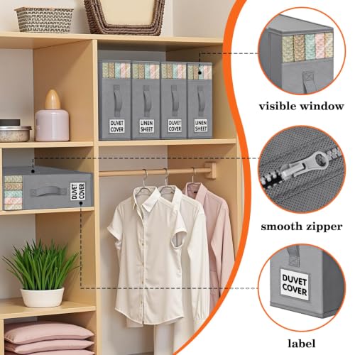 WOWBOX Bed Sheet Organizers and Storage,Closet Organizer Under Bed Storage | Bed Sheet Organizer with Label Cards & Clear Window for Bedding Sheets,Duvet Covers,Blankets (6 Pack,Gray) - color: Gray, size: 6 Pack
