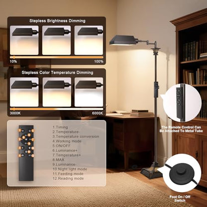 Scenekoy Adjustable Height Smart LED Floor Lamp for Living Room Bedroom | Standing Lamp with Swivel Metal Shade, Remote Control, Traditional 350º Swing Arm, Decor for Reading House Home Office - style: Metal Shade