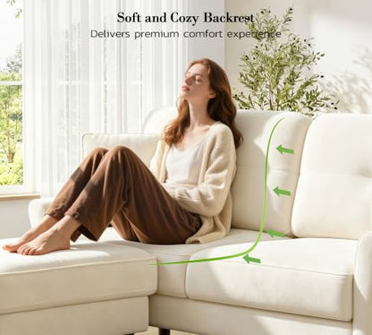 Kidirect Small Sectional Couch, 69" L Shaped Couch, Sectional Sofa, White | Comfy Velvet Couch, Tool-Free Setup, 750lb Max Load, Movable Ottoman, Ideal for Living Room, Bedroom, Apartment, Office - color: White, size: 69" L Shape