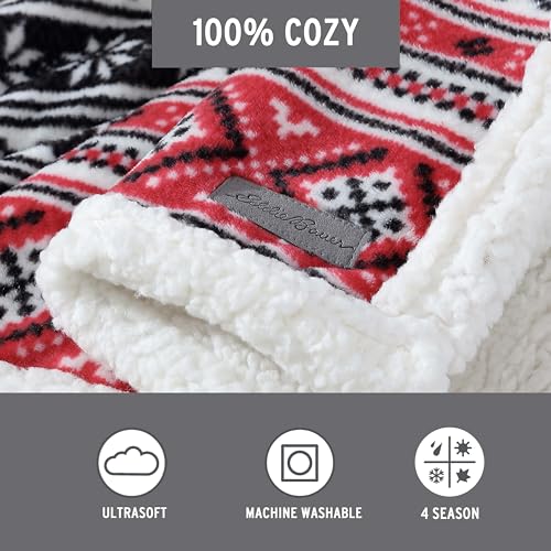 Eddie Bauer - Throw Blanket, Brushed Fleece & Plush Sherpa Soft Bedding, Blanket for Couch & Bed (Fair Isle Black, 50" x 60") - color: Fair Isle Black, size: 50" x 60"