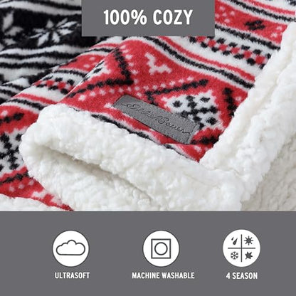 Eddie Bauer - Throw Blanket, Brushed Fleece & Plush Sherpa Soft Bedding, Blanket for Couch & Bed (Fair Isle Black, 50" x 60") - color: Fair Isle Black, size: 50" x 60"