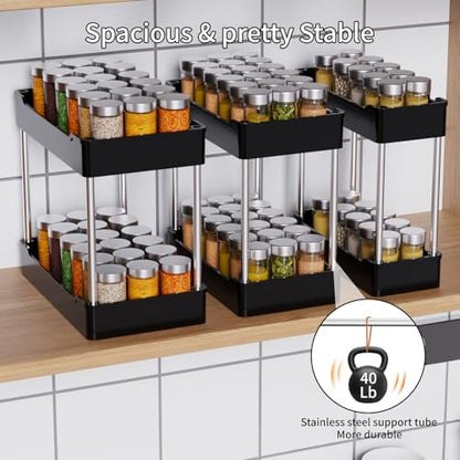 3 Pack Under Sink Organizer Bathroom and Storage Cabinet (Black) | 2 Tier with Hanging Cups for Kitchen - color: Black