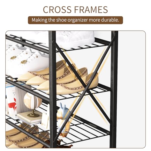 8 Tiers Shoe Rack, Large Capacity Shoe Rack Holds 32 Pairs of Shoes, Durable and Stable, Adjustable Metal Shelf Stackable Shoe Shelf for Entryway, Hallway, Living Room, Closet - color: Black, size: 27.8" x 10.8" x 52.6"