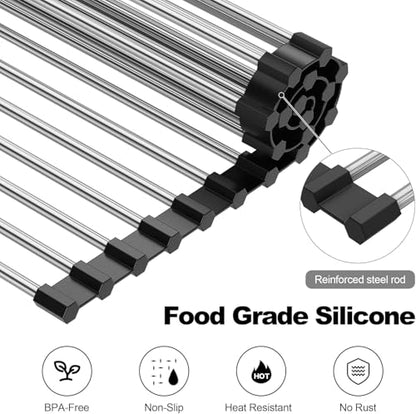 NEZUIBAN Dish Drying Rack with Roll Up and Over Sink for Kitchen,20.5"x13.8",Black - size: 20.5"x13.8"