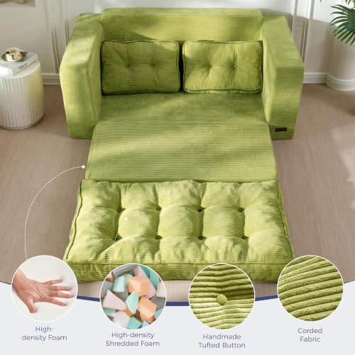 MAXYOYO Folding Sofa Bed, Convertible Sleeper Loveseat with Pillows | 2-Person Fold-Out Loveseat, Convertible Sleeper Bed with Supportive Pillows for Relaxing or Overnight Guests, Dark Grey - color: Green