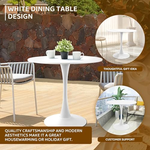 Round White Dining Table Modern Kitchen Table with Pedestal Base in Tulip Design, Mid-Century Leisure Table for 2 to 4 Person，for Kitchen, LivingRoom, Office, Cafe (23.6 x 23.6 x 28.7 inches) - size: 23.6 x 23.6 x 28.7 inches