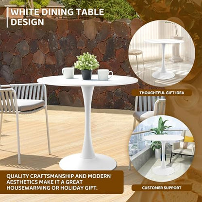 Round White Dining Table Modern Kitchen Table with Pedestal Base in Tulip Design, Mid-Century Leisure Table for 2 to 4 Person，for Kitchen, LivingRoom, Office, Cafe (23.6 x 23.6 x 28.7 inches) - size: 23.6 x 23.6 x 28.7 inches