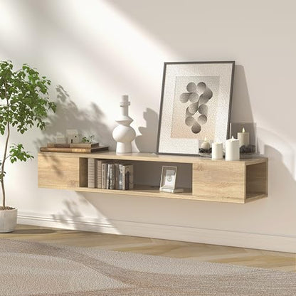 GHC Floating TV Stand, Wall Mounted Entertainment Center and Cabinet Shelf, TV Console with Storage for TVs up to 55", Under TV Shelf for Living Room (Natural Oak) - color: Natural Oak