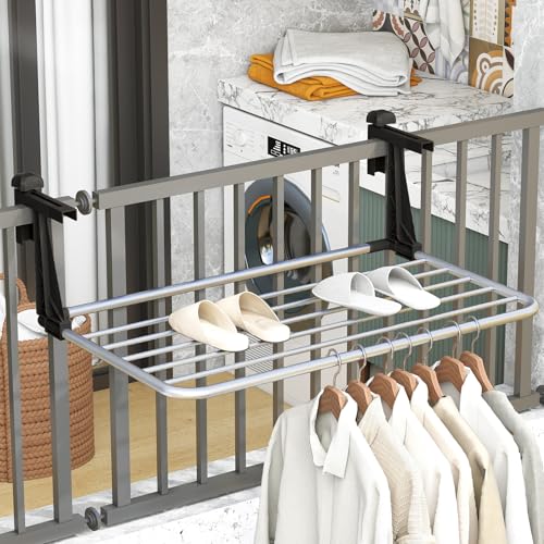 Tangkula Portable Clothes Drying Rack for Indoor & Outdoor Use(Small) | 1.2”-5.1” Adjustable Hook Length for Window sills Radiators Handrails & Guardrails | 2” Hanging Space | Robust Aluminum Frame - size: Small