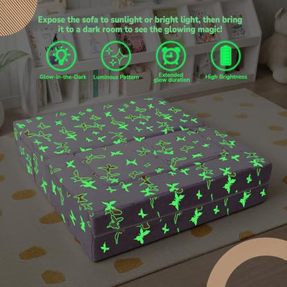 MeMoreCool Glow in Dark Butterfly Kids Couch, Fold Out Sofa, Lavender | Glow in dark butterfly kids couch - color: Lavender Butterfly