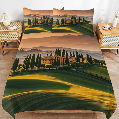 3 Piece Italy Tuscan Bedding Set - Ultra Soft Fabric & Double-Sided Print, Breathable Comforter Set with 1 Quilt Cover & 2 Pillowcases for Home Hotel, 79"x90" - size: 79"x90"