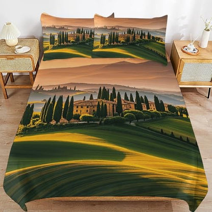 3 Piece Italy Tuscan Bedding Set - Ultra Soft Fabric & Double-Sided Print, Breathable Comforter Set with 1 Quilt Cover & 2 Pillowcases for Home Hotel, 79"x90" - size: 79"x90"