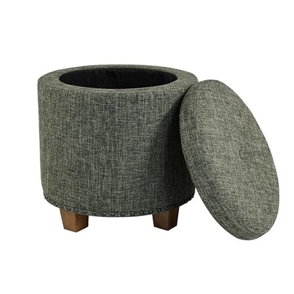 HomePop 18.5" Round Storage Ottoman with Nailheads - Green Clover Fabric - color: Green Clover Fabric
