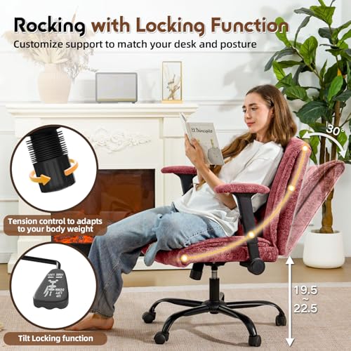 Criss Cross Chair with Wheels & Flip Arms, Wide Cross Legged Office Chair with Adjustable Tilt Criss-Cross Desk Chair with Lumbar Support for Home Office, Bedroom, Apartment Red - color: Red