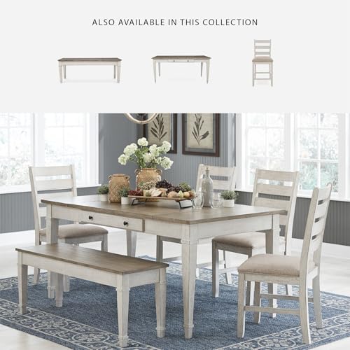 Signature Design by Ashley Skempton Farmhouse Storage Bench, Distressed Finish, Seat With Hidden Storage, Wood, 48" W x 15" D x 18.5" H, White & Light Brown