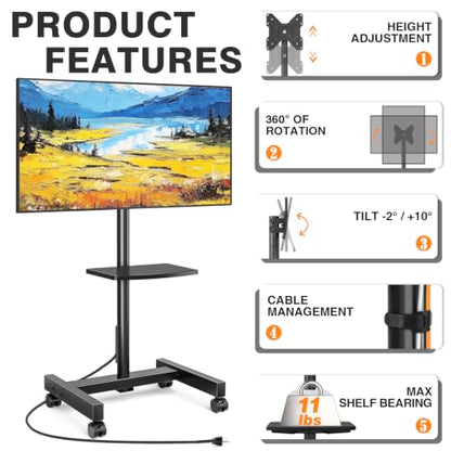 Floor TV Stand with Power Outlet for 13-50 inch TVs up to 78 lbs | Height Adjustable TV Mount Stand with Tilt and Rotate, Max VESA 200x200mm - size: 13-50 inch TVs, 55 lbs capacity