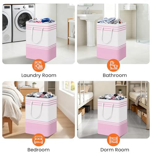TranquilRelax 3-Pack Laundry Basket, Laundry Hamper, Pink-75L | Freestanding＆Water-Resistant Laundry Hamper, Collapsible Tall Clothes Hamper with Carry Handles for Clothes, Laundry Basket - color: Pink, size: 75L