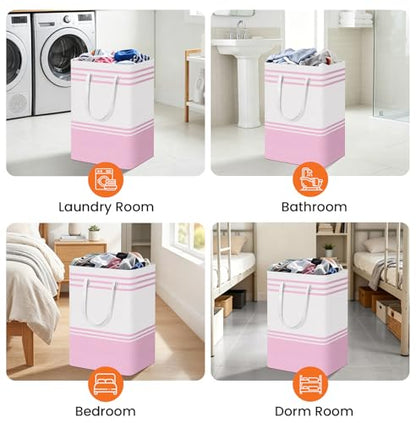 TranquilRelax 3-Pack Laundry Basket, Laundry Hamper, Pink-75L | Freestanding＆Water-Resistant Laundry Hamper, Collapsible Tall Clothes Hamper with Carry Handles for Clothes, Laundry Basket - color: Pink, size: 75L