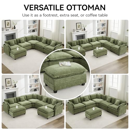 35‘’ Modern Chenille Cloud Sofa Ottoman,Rectangle Ottoman for Modular Sectional Sofa, Green - color: Green, size: 35'' Ottoman