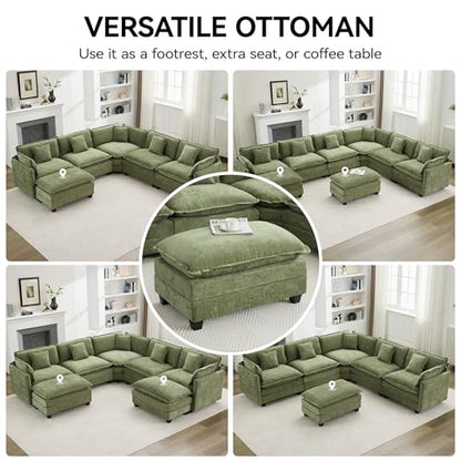 35‘’ Modern Chenille Cloud Sofa Ottoman,Rectangle Ottoman for Modular Sectional Sofa, Green - color: Green, size: 35'' Ottoman