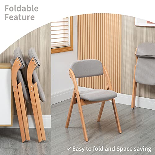 Folding Chairs with Padded Seats | Wooden Stackable Dining Chair Set of 2 with Removable Cover Extra for Guests Kitchen Office Wedding Party Picnic, Grey - color: Grey, size: 2PCS