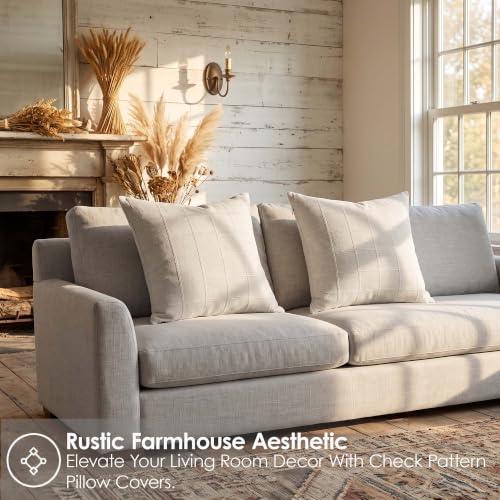 Linen Burlap Textured Pillow Covers 18x18 Inch Beige Set of 2 | Plaid Pillow Covers with Hidden Zipper,Soft Farmhouse Cushion Covers for Couch Sofa Living Room Bedroom,Machine Washable - color: Beige, size: 18" x 18" (Pack of 2)