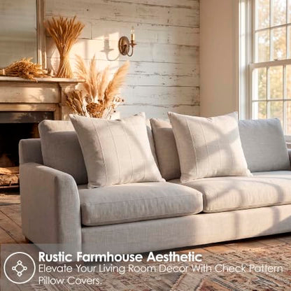 Linen Burlap Textured Pillow Covers 20x20 Inch Beige Set of 2 | Plaid Pillow Covers with Hidden Zipper,Soft Farmhouse Cushion Covers for Couch Sofa Living Room Bedroom,Machine Washable - color: Beige, size: 20" x 20" (Pack of 2)