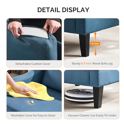 VINGLI Linen Fabric Accent Chair Navy Blue, Modern Upholstered Armchair, Comfy Sofa Chair Living Room Bedroom Furniture for Apartment - color: Navy Blue