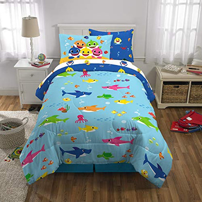 Franco Kids Bedding Super Soft Comforter and Sheet Set with Sham, 5 Piece Twin Size, Baby Shark