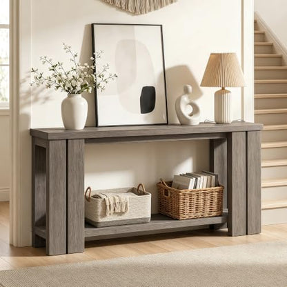 70.9 Rustic Grey Farmhouse Console Sofa Table Behind Couch Entryway Wood | Thick 2-inch engineered wood tabletop with embossed texture