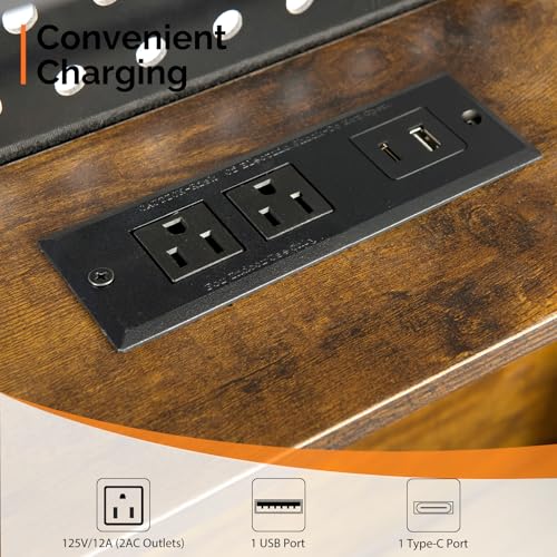 VINGLI King Size Floating Bed Frame with LED Lights and Charging Station, Cozy Hidden Storage Velvet Upholstered Headboard,No Box Spring Needed,Easy Assembly,Black - color: Industrial Brown, size: King
