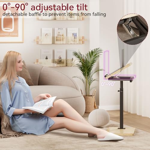 IBUYKE C Shaped Side Table, Angle Adjustable, 360° Swivel Height Adjustable End Table for Small Spaces, for Phone Computer & Tablet, Modern Small Coffee Snack Table for Sofa/Bed, Natural UTVT004R | 360° Swivel Height Adjustable,Side End Table for Small Sp