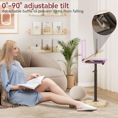 IBUYKE C Shaped Side Table, Angle Adjustable, 360° Swivel Height Adjustable End Table for Small Spaces, for Phone Computer & Tablet, Modern Small Coffee Snack Table for Sofa/Bed, Natural UTVT004R | 360° Swivel Height Adjustable,Side End Table for Small Sp