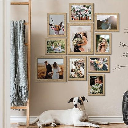 LUCKYLIFE Picture Frame Set 10-Pack, Gallery Wall Frame Collage with 8x10 5x7 4x6 Frames in Natural Woodgrain Finishes - color: Natural Woodgrain