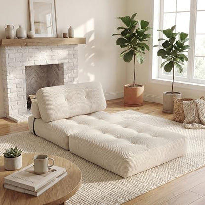 COSTWAY Folding Sofa Bed with Pillow, Convertible Couch (Beige) | with Backrest & Fixing Straps, Boneless Convertible Sleeper Chair for Adults, Guest Use, Living Room - color: Beige