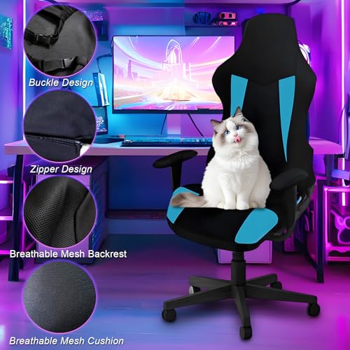 Gaming Chair Covers Only,Stretchable Fit Thick Breathable Mesh | Cat Scratch Proof,Scratch Resistant,Soft,Gaming Chair Seat Cover with 2Pcs Armrest Slipcovers(Black-blue,Style 2) - color: Black-blue, size: Style 2